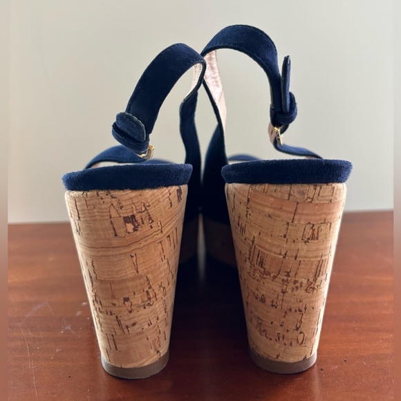 Stuart Weitzman Jean Suede Slingback Wedge Sandals size 8 1/2 Blue - Picture 6 of 12